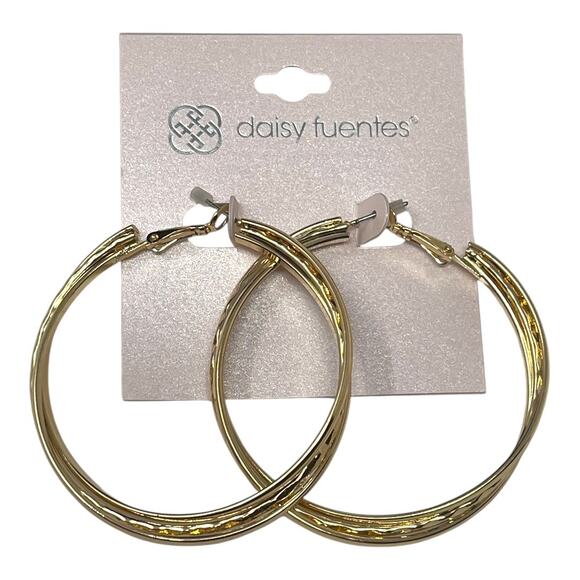 Daisy Fuentes Gold Tone Hoop and Crystal Chain Link Earrings Set (2 Pairs NWT) - Picture 3 of 6